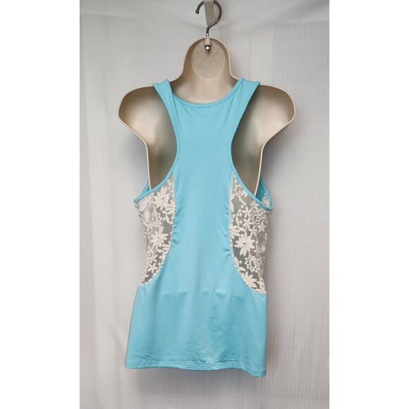 Meaneor Women V-Neck Sleeveless Lace Teal Top Size Medium - Picture 6 of 8